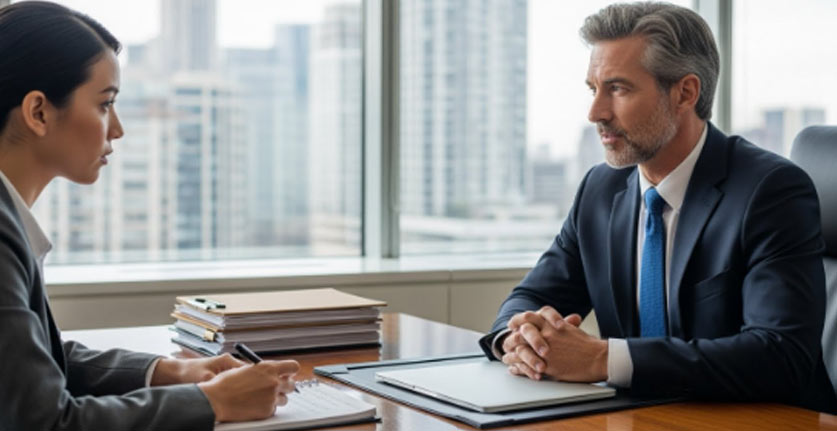 Business meeting between man and woman