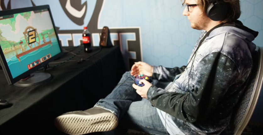 Man playing console games