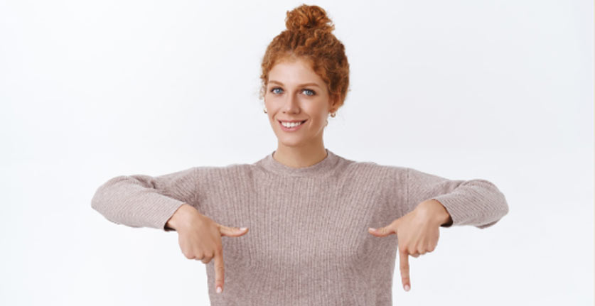 woman pointing down