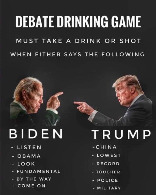 2020 Presidential debate drinking game rules